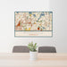 24x36 Roseville Minnesota Map Print Lanscape Orientation in Woodblock Style Behind 2 Chairs Table and Potted Plant