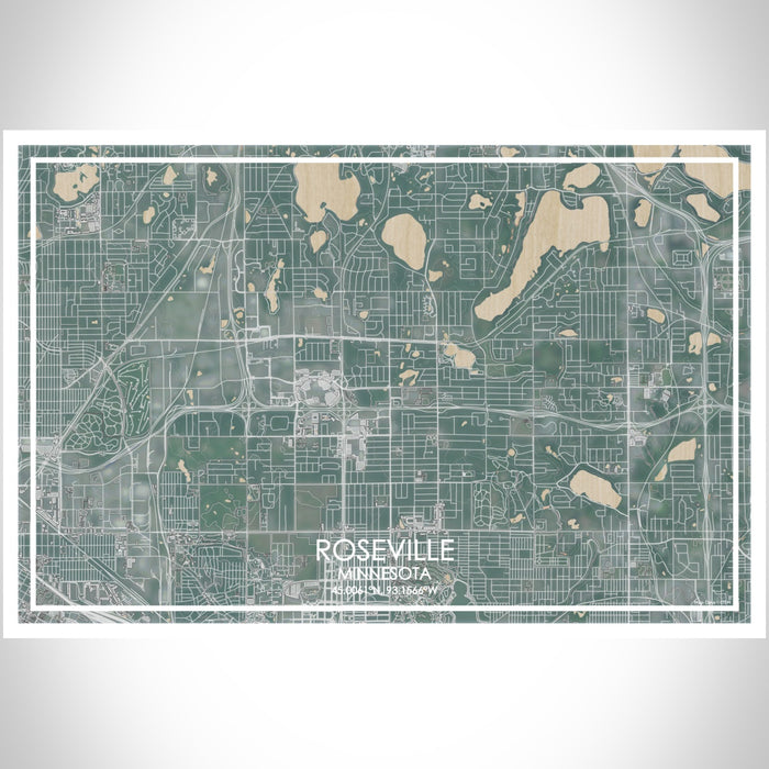 Roseville Minnesota Map Print Landscape Orientation in Afternoon Style With Shaded Background