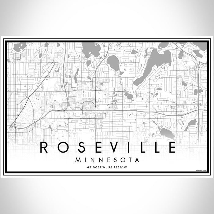 Roseville Minnesota Map Print Landscape Orientation in Classic Style With Shaded Background
