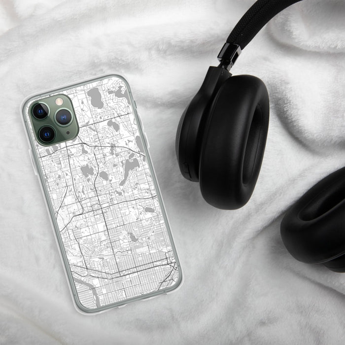 Custom Roseville Minnesota Map Phone Case in Classic on Table with Black Headphones