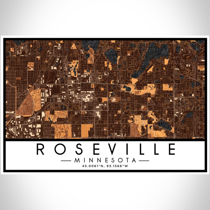 Roseville Minnesota Map Print Landscape Orientation in Ember Style With Shaded Background