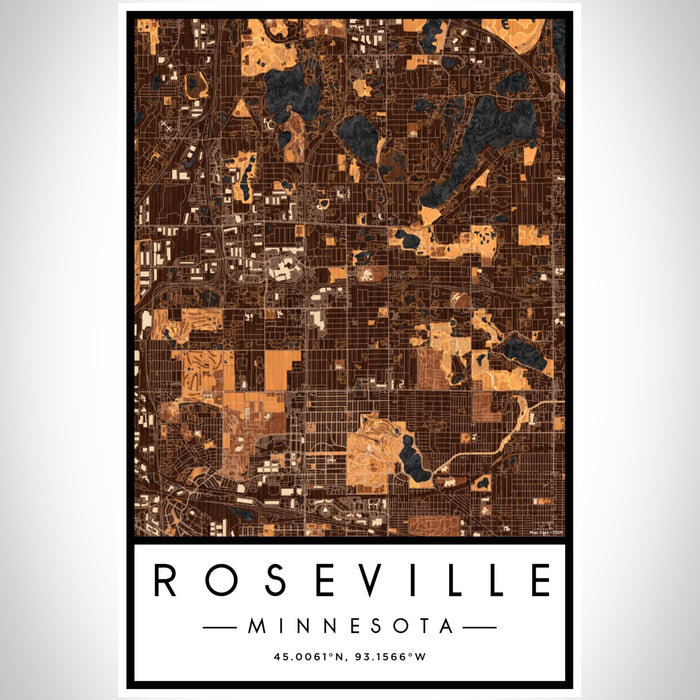 Roseville Minnesota Map Print Portrait Orientation in Ember Style With Shaded Background