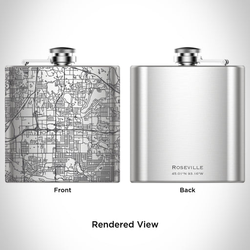 Rendered View of Roseville Minnesota Map Engraving on 6oz Stainless Steel Flask