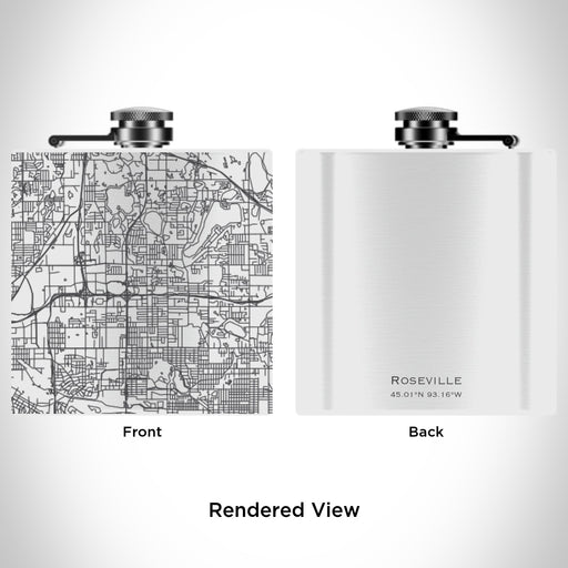 Rendered View of Roseville Minnesota Map Engraving on 6oz Stainless Steel Flask in White
