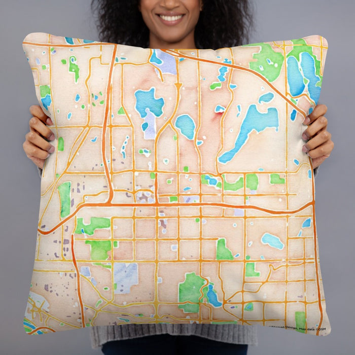 Person holding 22x22 Custom Roseville Minnesota Map Throw Pillow in Watercolor