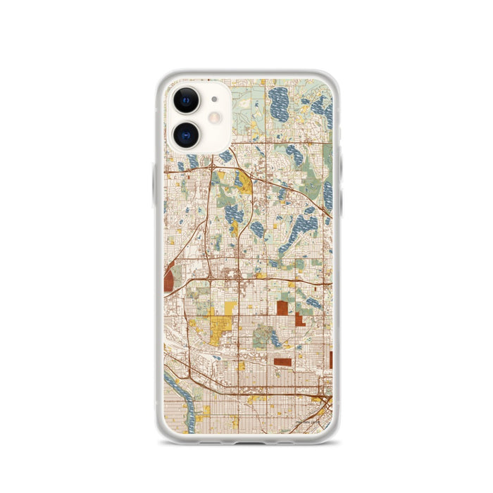Custom iPhone 11 Roseville Minnesota Map Phone Case in Woodblock