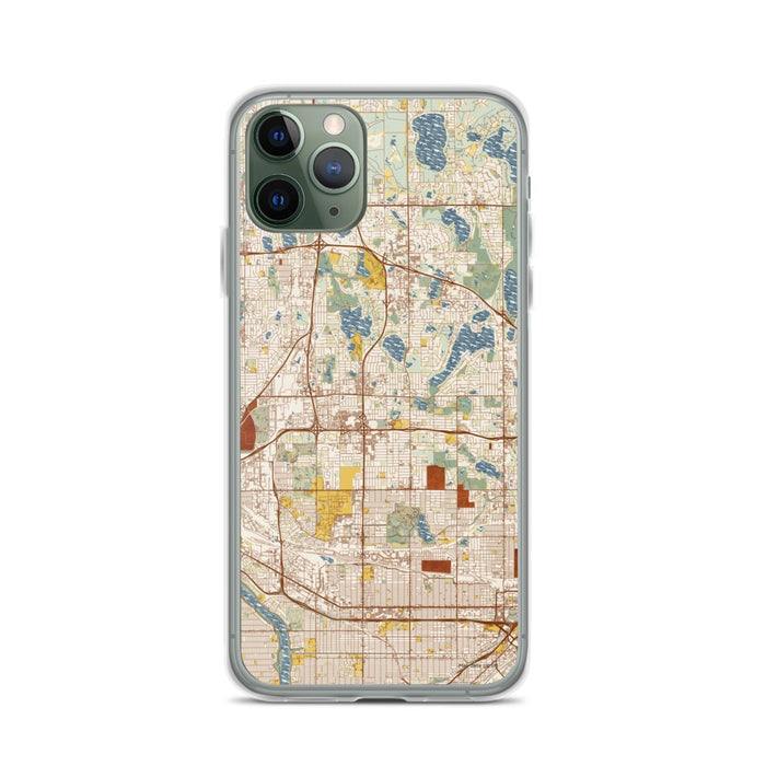 Custom iPhone 11 Pro Roseville Minnesota Map Phone Case in Woodblock
