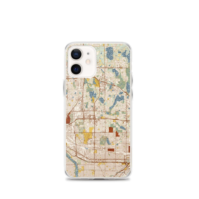 Custom iPhone 12 mini Roseville Minnesota Map Phone Case in Woodblock