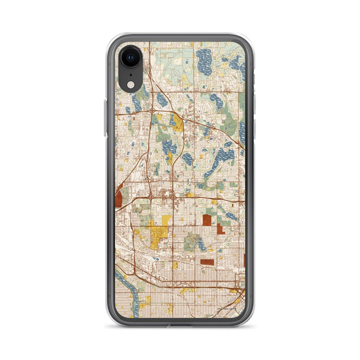Custom iPhone XR Roseville Minnesota Map Phone Case in Woodblock