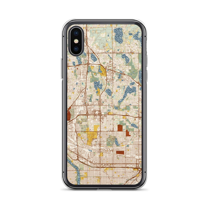 Custom iPhone X/XS Roseville Minnesota Map Phone Case in Woodblock
