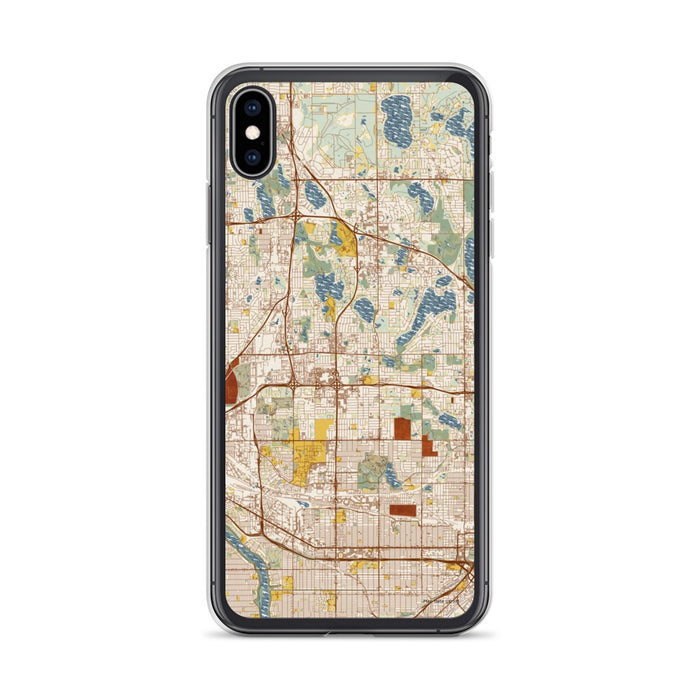 Custom iPhone XS Max Roseville Minnesota Map Phone Case in Woodblock