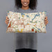 Person holding 20x12 Custom Roseville Minnesota Map Throw Pillow in Woodblock