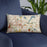 Custom Roseville Minnesota Map Throw Pillow in Woodblock on Blue Colored Chair