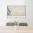 24x36 Rotonda West Florida Map Print Lanscape Orientation in Woodblock Style Behind 2 Chairs Table and Potted Plant