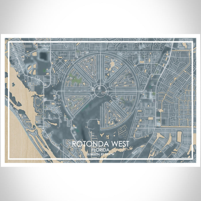 Rotonda West Florida Map Print Landscape Orientation in Afternoon Style With Shaded Background