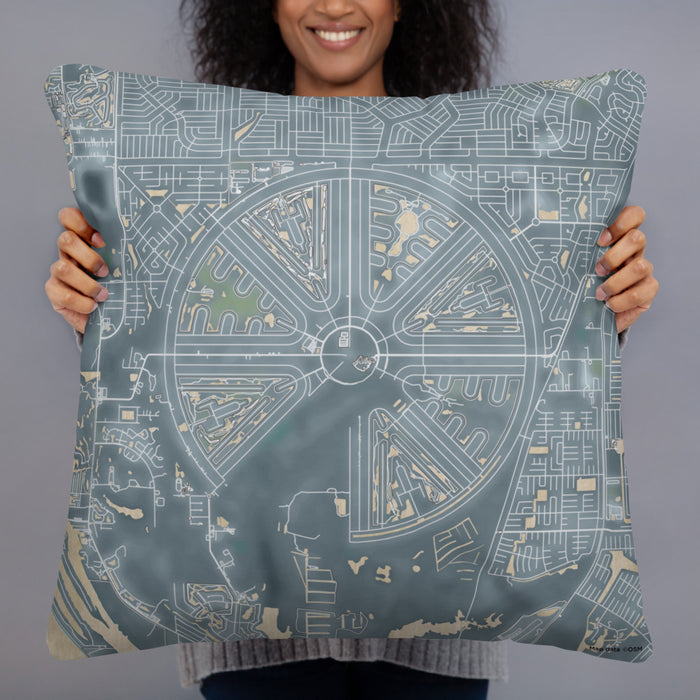 Person holding 22x22 Custom Rotonda West Florida Map Throw Pillow in Afternoon