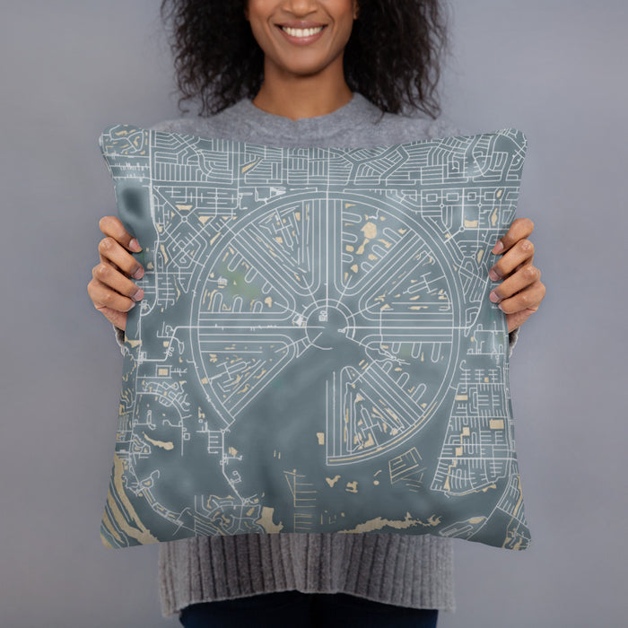 Person holding 18x18 Custom Rotonda West Florida Map Throw Pillow in Afternoon