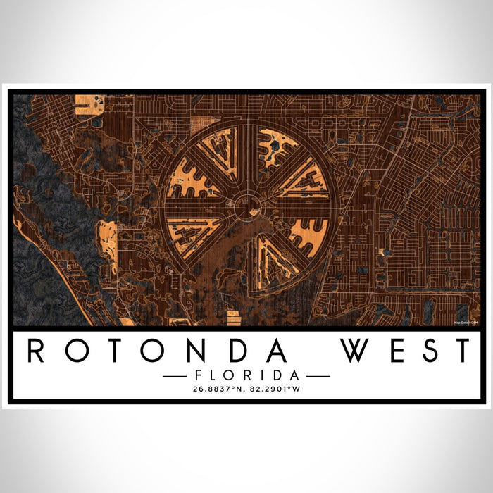 Rotonda West Florida Map Print Landscape Orientation in Ember Style With Shaded Background