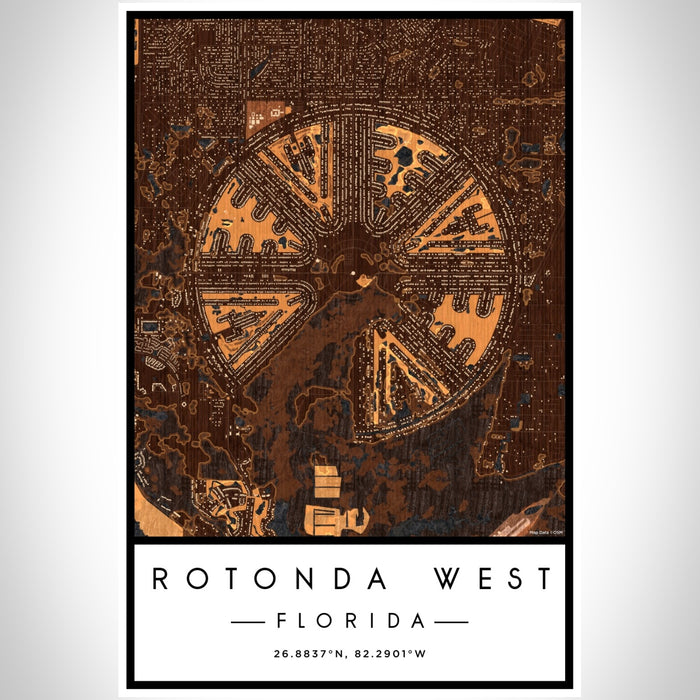 Rotonda West Florida Map Print Portrait Orientation in Ember Style With Shaded Background