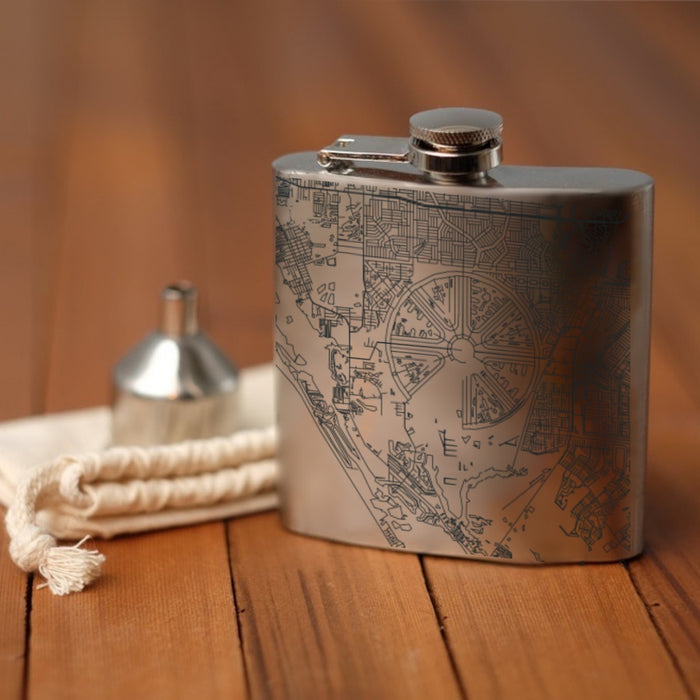 Rotonda West Florida Custom Engraved City Map Inscription Coordinates on 6oz Stainless Steel Flask