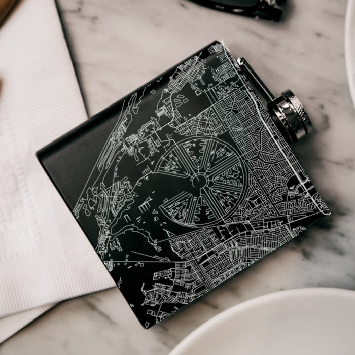 Rotonda West Florida Custom Engraved City Map Inscription Coordinates on 6oz Stainless Steel Flask in Black