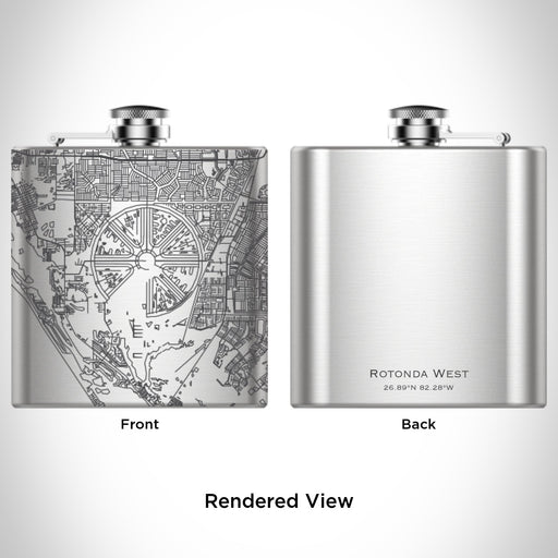 Rendered View of Rotonda West Florida Map Engraving on 6oz Stainless Steel Flask