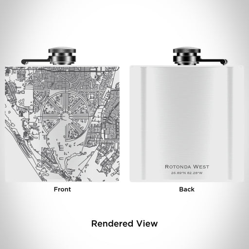 Rendered View of Rotonda West Florida Map Engraving on 6oz Stainless Steel Flask in White