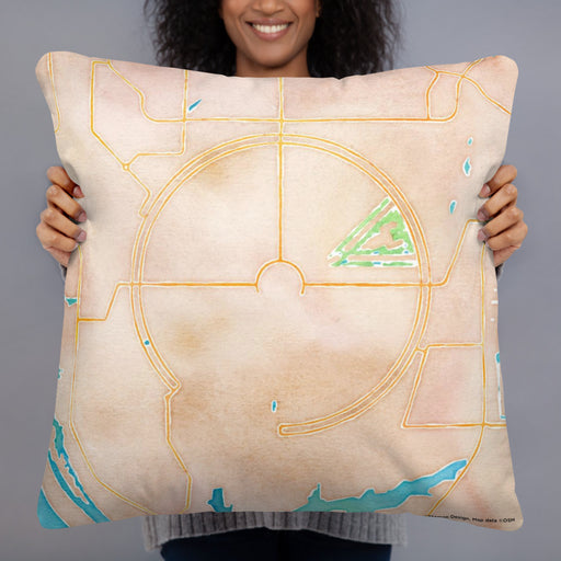 Person holding 22x22 Custom Rotonda West Florida Map Throw Pillow in Watercolor