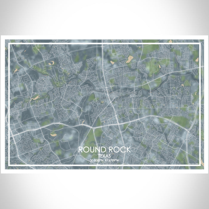 Round Rock Texas Map Print Landscape Orientation in Afternoon Style With Shaded Background