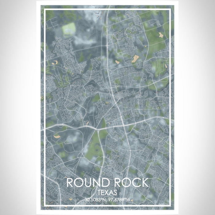Round Rock Texas Map Print Portrait Orientation in Afternoon Style With Shaded Background