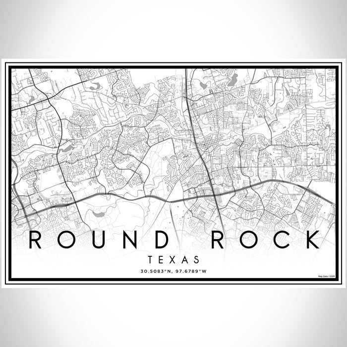 Round Rock Texas Map Print Landscape Orientation in Classic Style With Shaded Background