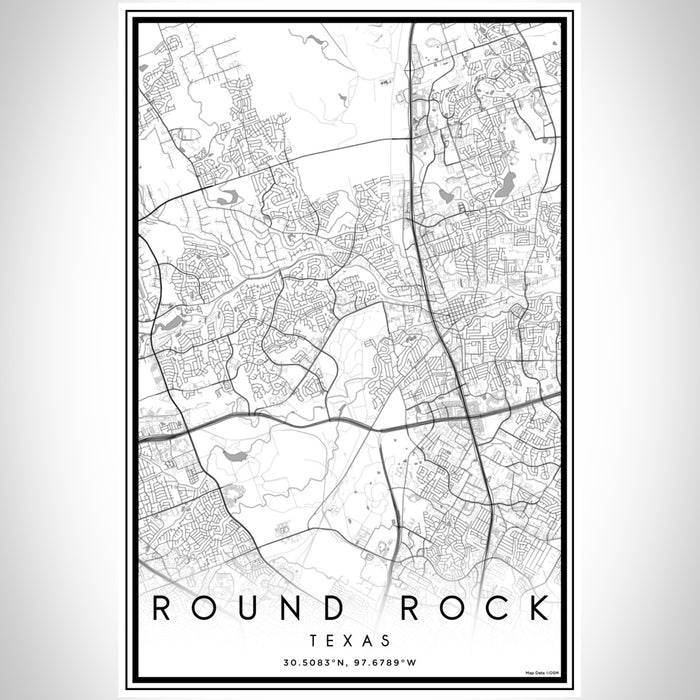 Round Rock Texas Map Print Portrait Orientation in Classic Style With Shaded Background