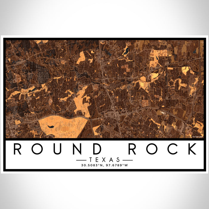 Round Rock Texas Map Print Landscape Orientation in Ember Style With Shaded Background