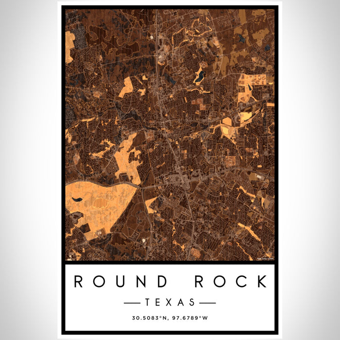 Round Rock Texas Map Print Portrait Orientation in Ember Style With Shaded Background