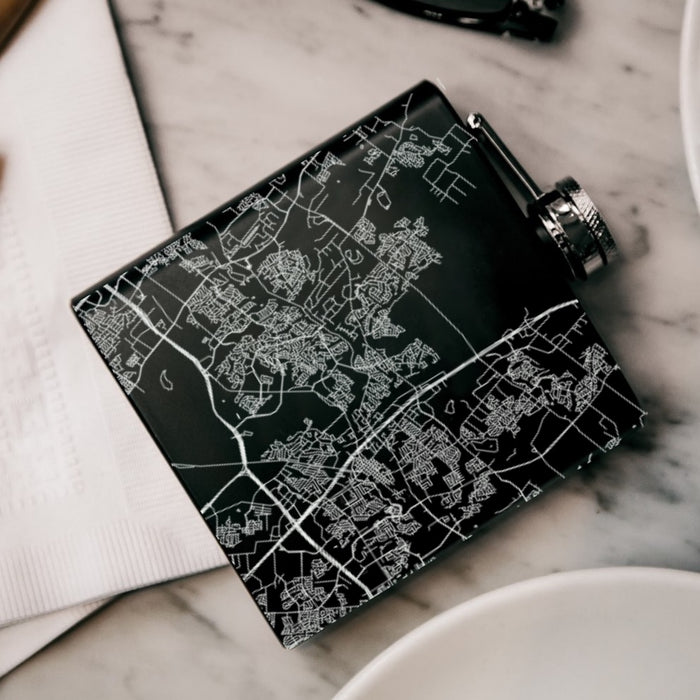 Round Rock Texas Custom Engraved City Map Inscription Coordinates on 6oz Stainless Steel Flask in Black