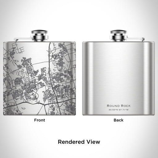 Rendered View of Round Rock Texas Map Engraving on 6oz Stainless Steel Flask