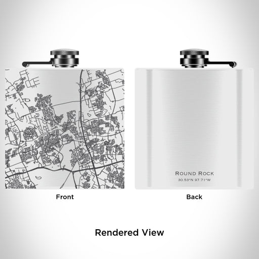Rendered View of Round Rock Texas Map Engraving on 6oz Stainless Steel Flask in White