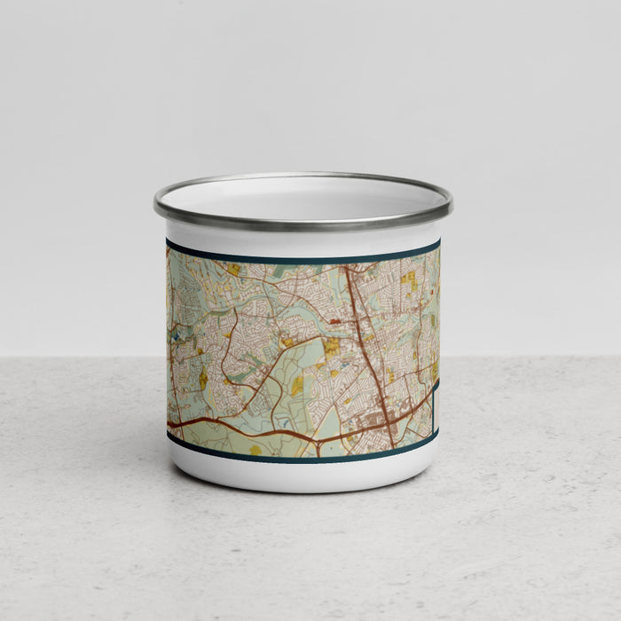 Front View Custom Round Rock Texas Map Enamel Mug in Woodblock