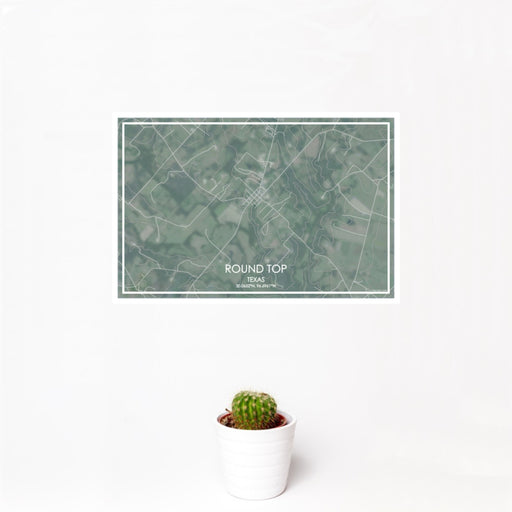 12x18 Round Top Texas Map Print Landscape Orientation in Afternoon Style With Small Cactus Plant in White Planter