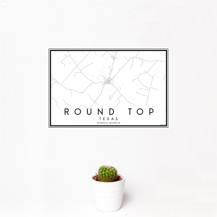 12x18 Round Top Texas Map Print Landscape Orientation in Classic Style With Small Cactus Plant in White Planter