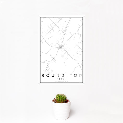 12x18 Round Top Texas Map Print Portrait Orientation in Classic Style With Small Cactus Plant in White Planter