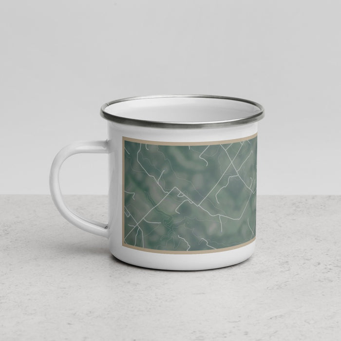 Left View Custom Round Top Texas Map Enamel Mug in Afternoon