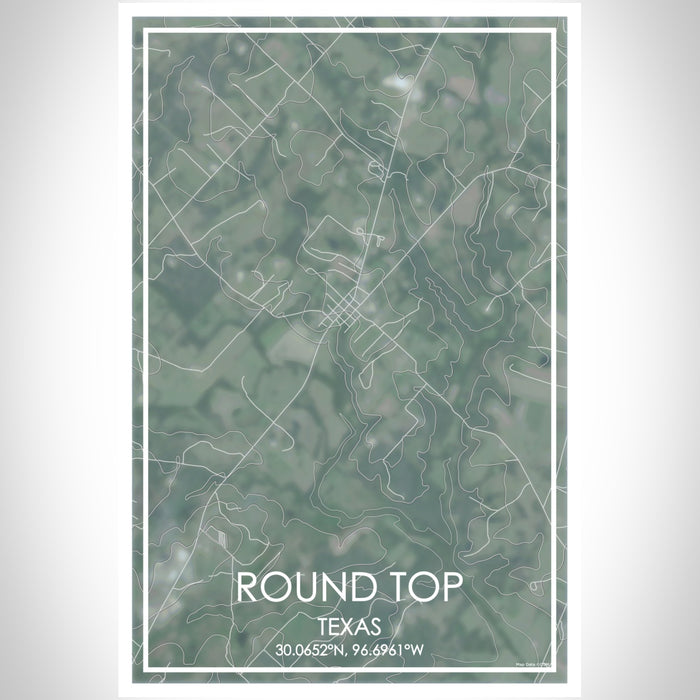 Round Top Texas Map Print Portrait Orientation in Afternoon Style With Shaded Background