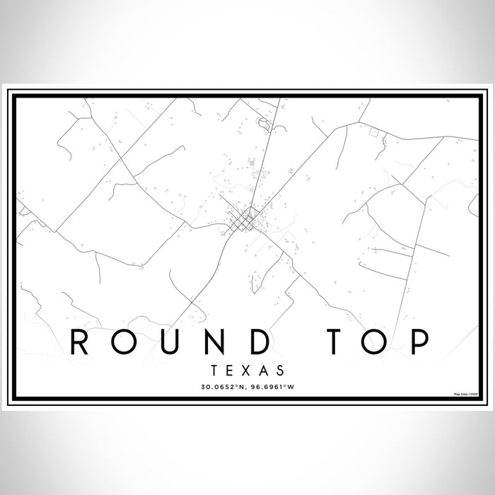 Round Top Texas Map Print Landscape Orientation in Classic Style With Shaded Background
