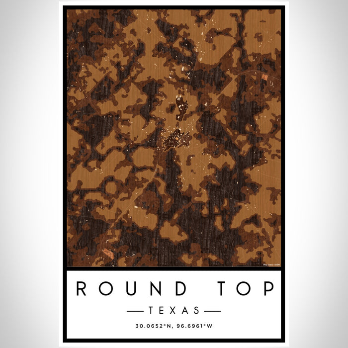 Round Top Texas Map Print Portrait Orientation in Ember Style With Shaded Background
