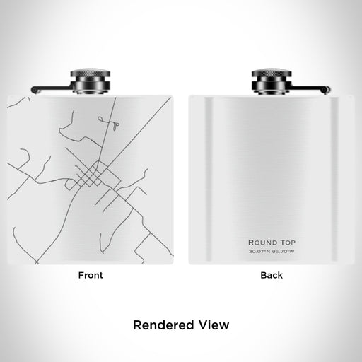 Rendered View of Round Top Texas Map Engraving on 6oz Stainless Steel Flask in White