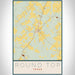 Round Top Texas Map Print Portrait Orientation in Woodblock Style With Shaded Background