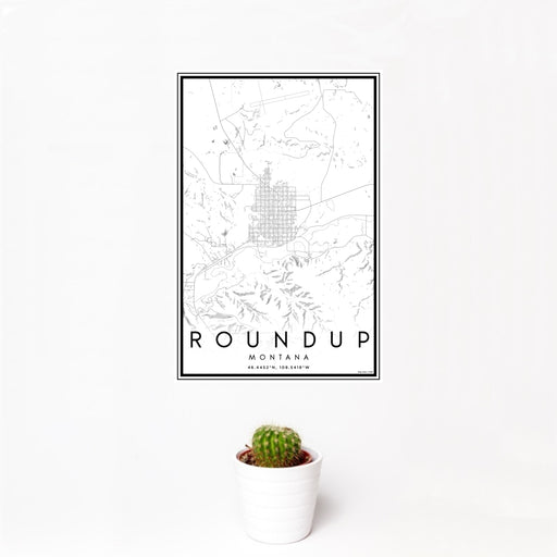 12x18 Roundup Montana Map Print Portrait Orientation in Classic Style With Small Cactus Plant in White Planter