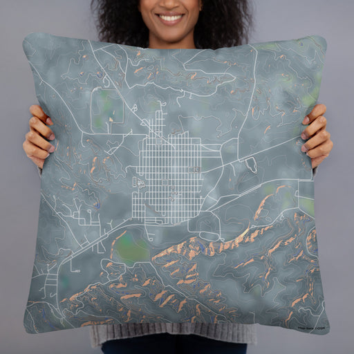 Person holding 22x22 Custom Roundup Montana Map Throw Pillow in Afternoon
