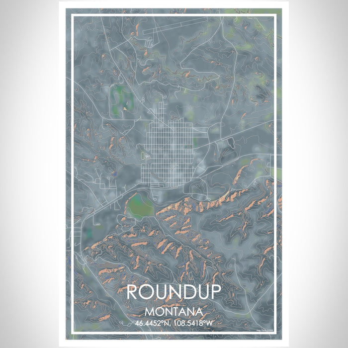 Roundup Montana Map Print Portrait Orientation in Afternoon Style With Shaded Background
